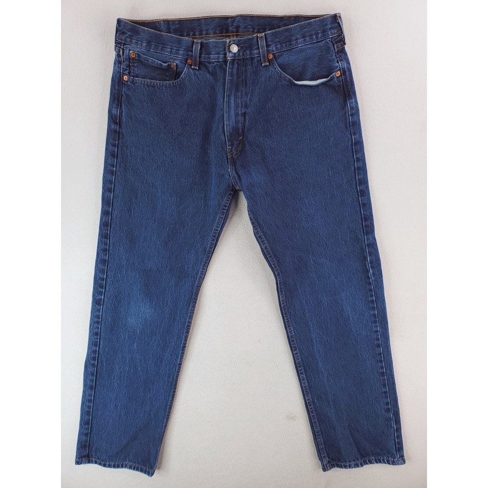 Levis 505 Jeans Mens 38x32 Blue Regular Straight Dark Wash Work Pants Red Tab